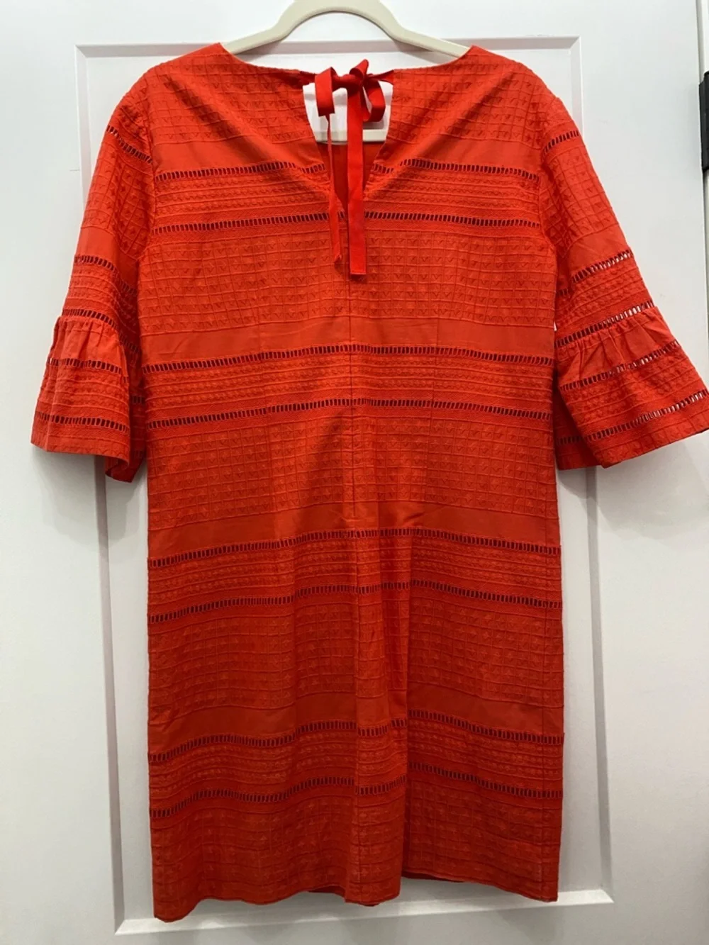 100% Cotton J. Crew Textured Lace Dress with Flared Elbow Sleeves